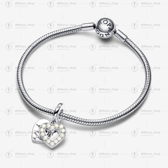 Pandora Pearlescent White Heart Double Dangle Charm - Picture 3 of 5